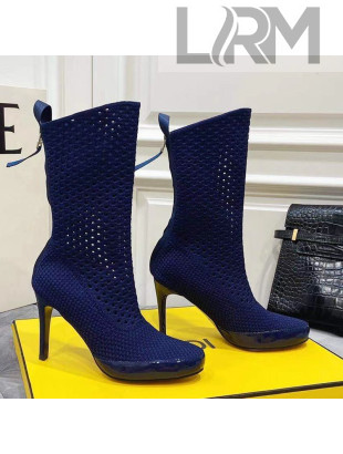 Fendi Reflections Woven Lace Ankle Boots Navy Blue 2021
