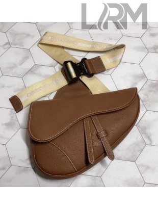 Dior Grained Calfskin Saddle Bag with CD Buckle Brown 2019