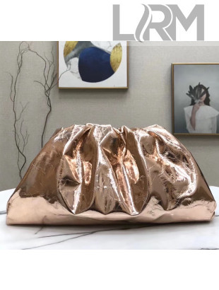 Bottega Veneta The Pouch Soft Oversize Clutch Bag in Metallic Leather Rosy Gold 2020