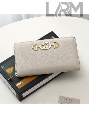 Gucci Zumi Grainy Leather Zip Around Wallet 570661 White