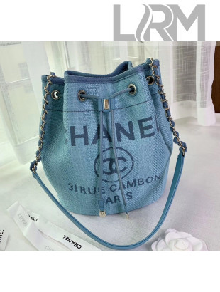 Chanel Mixed Fibers And Calfskin Small Drawstring Bag AS1045 Cyan 2020