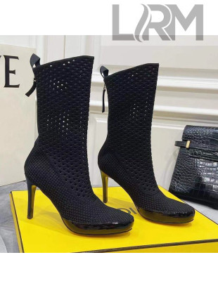 Fendi Reflections Woven Lace Ankle Boots Black 2021