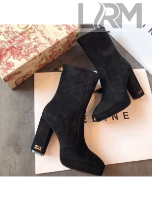 Dior D-Rise Suede Zipped High-Heel Ankle Short Boot Black 2019