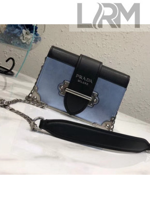 Prada Metallic Calf Leather Shoulder Bag 1BH018 Blue/Black 2018