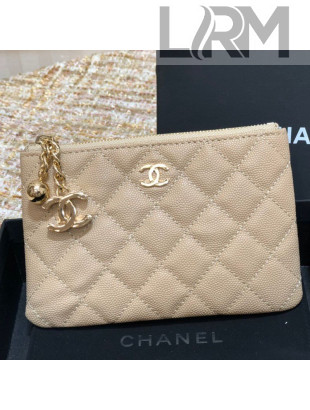 Chanel Grained Calfskin Mini Pouch with Charm A70119 Beige CP04 2021 