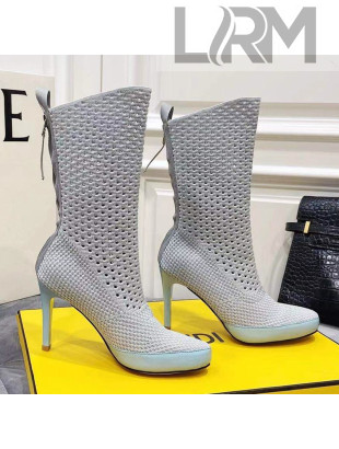 Fendi Reflections Woven Lace Ankle Boots Light Grey 2021