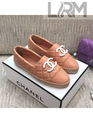Chanel Quilted Lambskin Flat Espadrilles with White CC Light Pink 2021