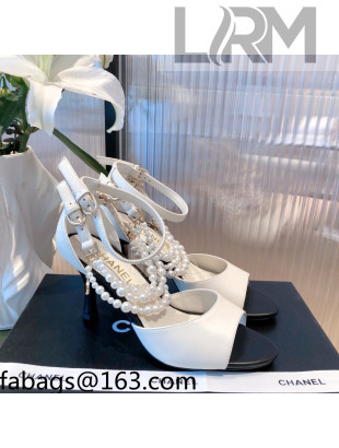 Chanel Lambskin Pearl Sandals 9cm White 2021