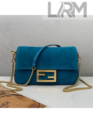 Fendi Small Baguette Suede Shoulder Bag Blue 2021 308S