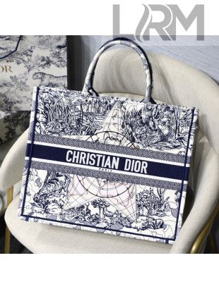 Dior Large Book Tote Bag in Blue Around World Embroidery 2021