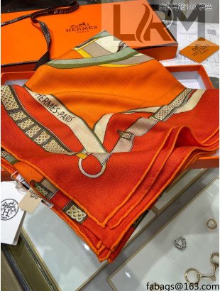 Hermes Saddle Shawl 140 Cashmere and Silk Scarf Orange 2021