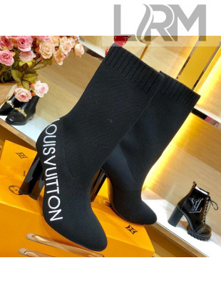 Louis Vuitton Silhouette Oversized Signature Stretch High-Heel Ankle Short Boot Black 2019