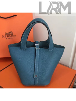 Hermes Togo Calfskin Leather Picotin Lock PM/MM Bag Denim Blue