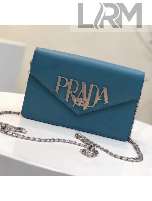 Prada Brushed Leather Liberty Chain Shoulder Bag 1BD097 Blue 2018