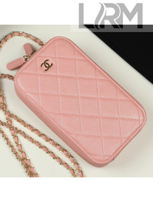 Chanel Iridescent Grained Quilted Calfskin Long Clutch with Chain Pink 2019