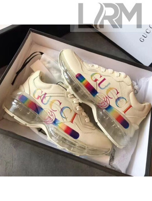 Gucci Rhyton Rainbow Logo Leather Sneakers with Transparent Sole 2020 (For Women and Men)