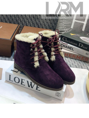 Loro Piana Suede Wool Lace-up Flat Ankle Short Boots Purple 2020