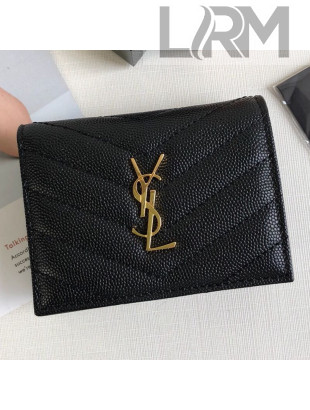 Saint Laurent Monogram Card Case in Grained Leather 530841 Black/Gold 2019