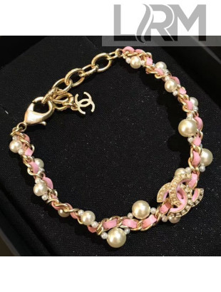 Chanel Chain and Leather Bracelet AB1510 Pink 2019