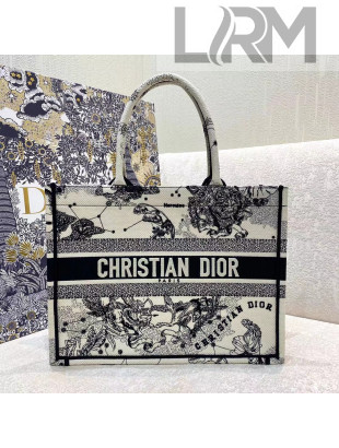 Dior Small Book Tote Bag in Latte White Multicolor Zodiac Embroidery 2021