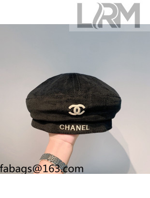 Chanel Corduroy Beret Hat Black 2021 10