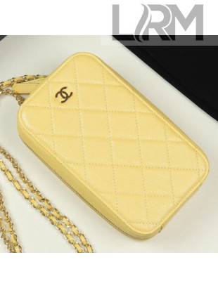 Chanel Iridescent Grained Quilted Calfskin Long Clutch with Chain Yellow 2019