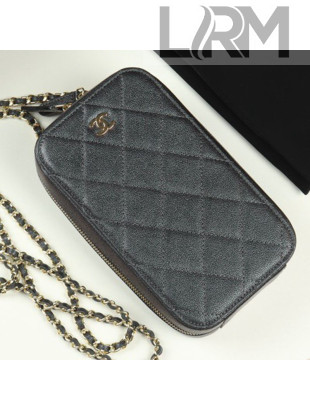 Chanel Iridescent Grained Quilted Calfskin Long Clutch with Chain Black 2019