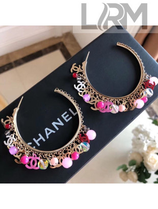 Chanel Pearls CC Hoop Earrings AB0989 Pink 2019