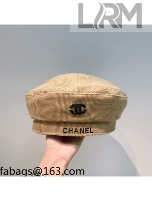Chanel Corduroy Beret Hat Khaki 2021 11