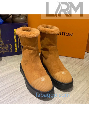 Louis Vuitton Breezy Suede Wool Short Boots Camel Brown 2020