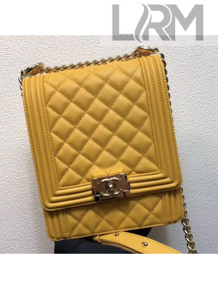 Chanel Quilted Smooth Leather Vertical Boy Flap Bag AS0130 Yellow 2019