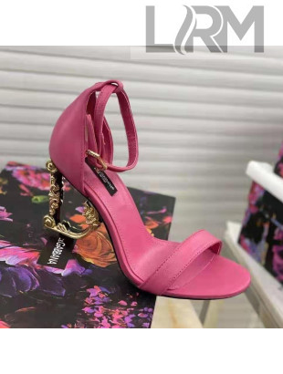 Dolce&Gabbana Calfskin Sandals with DG Heel 10.5cm Dark Pink/Gold 2021