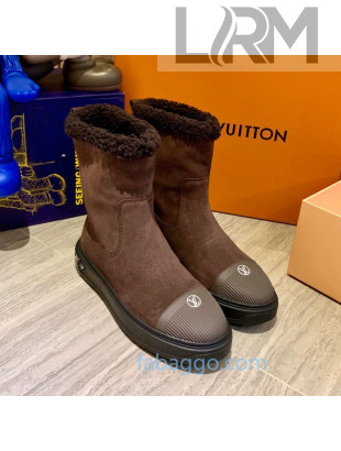 Louis Vuitton Breezy Suede Wool Short Boots Dark Brown 2020