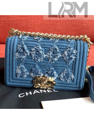 Chanel Pleated Denim Small Classic Boy Flap Bag A67086 Blue 2019