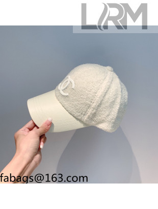 Chanel Shearling and Leather Baseball Hat White 2021 