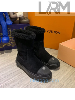 Louis Vuitton Breezy Suede Wool Short Boots Black 2020