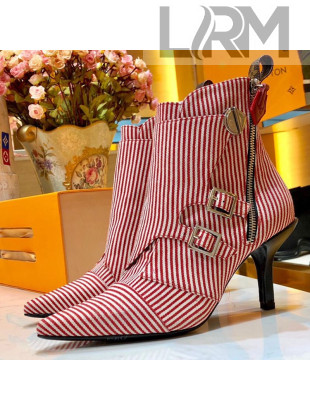 Louis Vuitton LV Janet Striped Canvas High-Heel Ankle Short Boot Red 2019