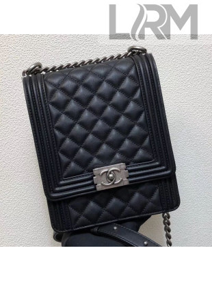 Chanel Quilted Smooth Leather Vertical Boy Flap Bag AS0130 Black/Silver 2019