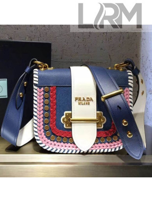 Prada Pionnière Calf Leather and Denim Bag 1BD074 2018