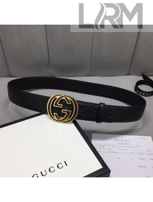 Gucci GG Signature Belt 40mm with Interlocking G Buckle Black/Gold  