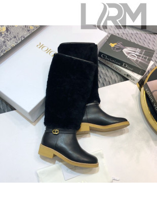 Dior D-Furious Boots in Black Calfskin and Shearling Wool 2020