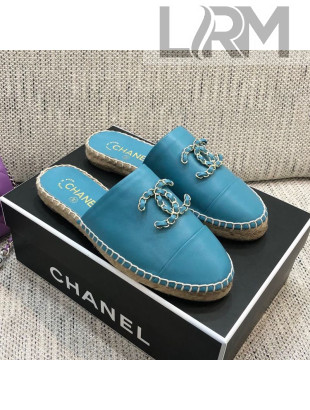 Chanel Chain CC Lambskin Espadrilles Mules Blue 2021