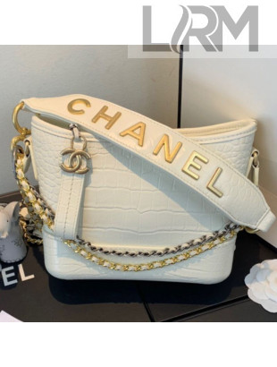 Chanel Crocodile Embossed Calfskin Gabrielle Small Hobo Bag AS0865 White 2019