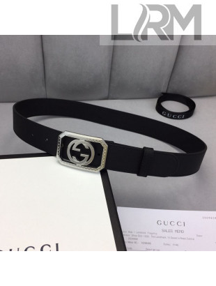 Gucci Calfskin Belt 35mm with Framed Interlocking G Buckle Black/Silver
