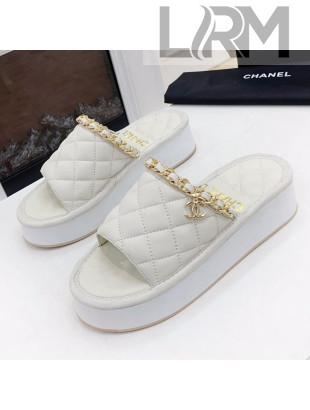 Chanel Chain Platform Slide Sandals White 2021