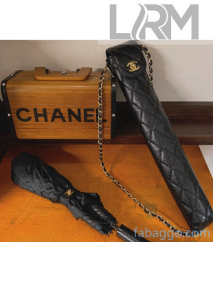Chanel Quilted Grained Leather Umbrella Cover and Black Umbrella 2020