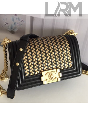 Chanel Metallic Braided Leather Small Classic Boy Flap Bag A67085 Black 2019