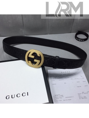 Gucci GG Signature Leather Belt 40mm with Gold Interlocking G Buckle Black 