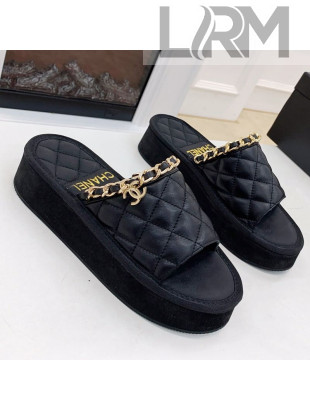 Chanel Chain Platform Slide Sandals Black 2021