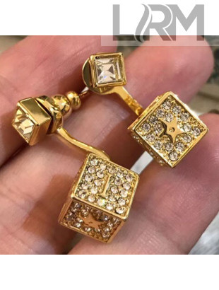Dior Crystal Lucky Dice Short Earrings White/Gold 2019